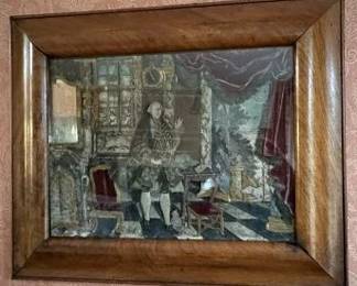 wonderful and unusual antique collage of George Washington in an early tiger maple frame