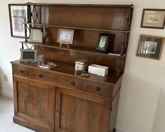 MCM walnut dining room server with bronze mounts