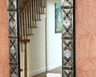 Zinc mirror with brass inlay