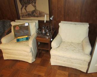 Mid-century club chairs updated in modern fabric. (We also have a matching sofa)