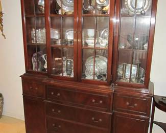 Antique Duncan Phyfe 2-piece hutch with a center pull-out writing desk