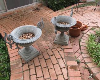 Pair of rustic garden urns in the "old world style"