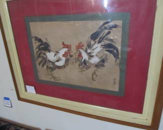 "Roosters Fighting" by the artist, Shizuo Ashikaaga