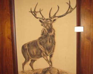 Incredibly majestic vintage framed stag done on fabric