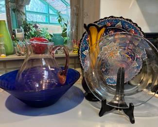 Pink depression glass, Fire King, hand painted, hand blown glass