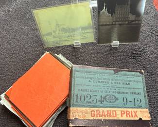 Antique box of Lumière & Ses Fils glass negatives, 1889 Paris