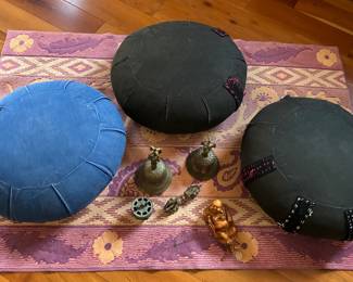 Zafu meditation cushions, SergeLeSage tip top rug 40x27"