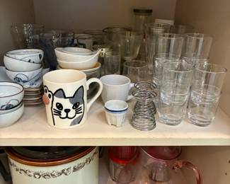 Pink depression glass pitcher, ceramic, glass, crock pot, and more