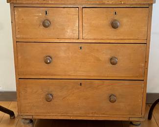 Antique 4 drawer ball foot pine dresser 
