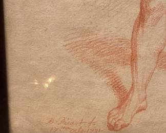 Bernard Picart (1673-1733) French engraver nude study. "Men fighting evil", signed 17 October, 1731. Sanguine pencil, renaissance technique used. 