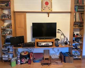 Vintage games, CDs, LPs, office supplies, lamps, and more