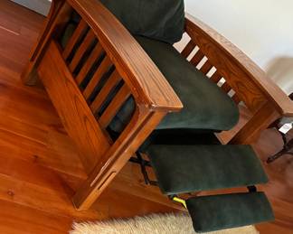 Mission style green velvet recliner