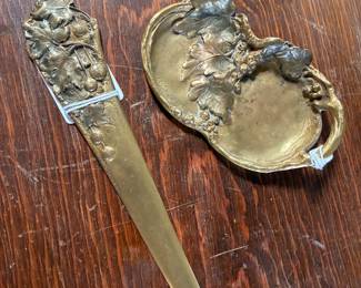 French gilt bronze letter opener and dish by P.L. Sasportas