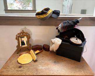 Solid brass table mirror, bakelite vanity pieces