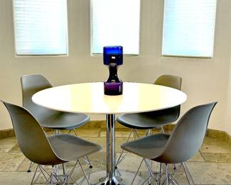 Reissue Eames Eiffel Base Chairs with Unknown Saarinen style Table 