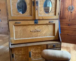 KO337VAntique Secretary Hutch And Stool
