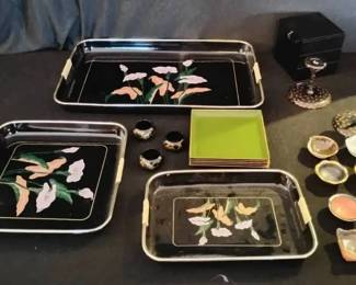 KO359Black Japanese Black Lacquer Ware Serving Trays