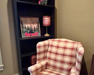 Red plaid wingback accent chair 