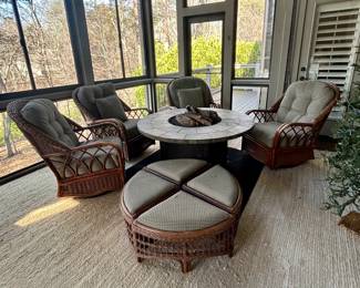 4 Wicker Swivel Lounge Chairs and 4-Piece Wicker Ottoman (the pie-shape design)