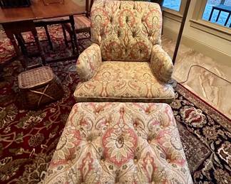 Tufted Paisley Chair + Ottoman