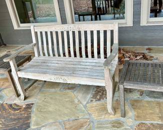 Weathered Outdoor Bench + 2 Side Tables