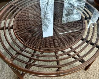 Wicker/Rattan Glass-Top Table