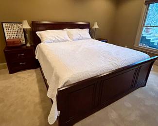 King bedroom suite in a rich cherry finish - Bed, 2 nightstands and media dresser.