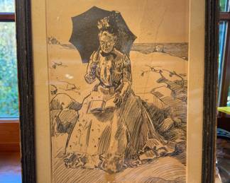 Framed print titled "The Chaperone" by American illustrator Charles Dana Gibson.