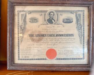 Membership certificate from the Lincoln Farm Association, issued in 1907.
