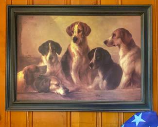 Framed print titled "Hounds" by British artist Edward Robert Smythe