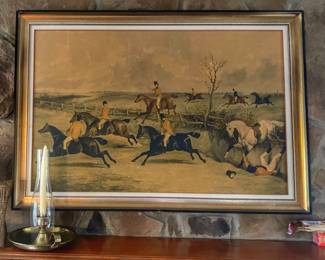 Framed print of the painting titled "The Melton Hunt" by English artist David Dalby. 