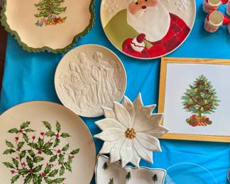 Christmas-themed plates and tableware items
