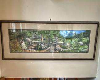 Framed print of the artwork "Music in the Wind" by American artist Bev Doolittle. 
