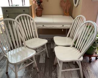 White table- both ends fold out to make table longer- unfolded-30x80x31 & 4 chairs- 19x38