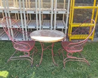 2 red chairs-21x39 & table-28x27