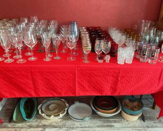 large collection of glassware
