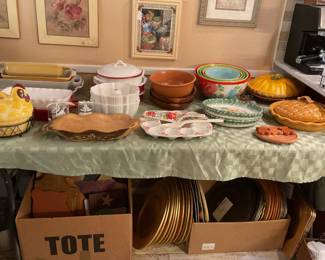 Ceramic baking dishes, great collection of chargers & cutting boards