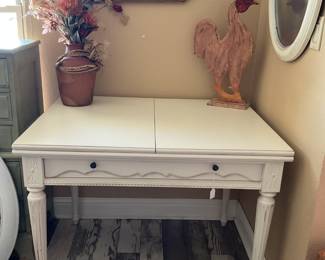 White table- both ends fold out to make table longer- unfolded-30x80x31