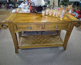 MCM 2 drawer sideboard w/ rattan bottom shelf