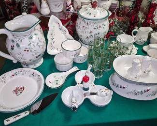 "Winterberry" pitcher, jars, salt and peppers, ramekins and bowls 