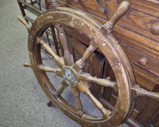 Vintage wood w/ brass center ship wheel