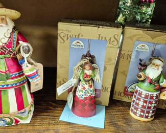Jim Shore "Feliz Navidad Santa", "Christmas Angel with Cardinals" and "Santa with Cardinals and Birdhouse"