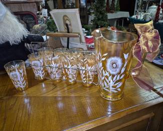 MCM Jeannette Marigold carnival glass set