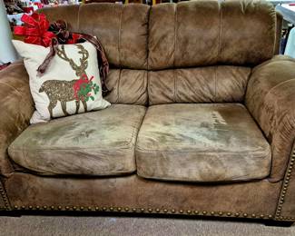 Faux sueded leather loveseat 