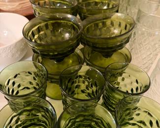 MCM Avocado cubist Indiana Glass Whitehall 1970's