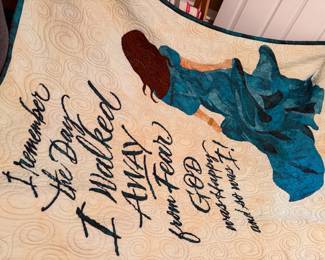 ALEXIS GIFT QUILT W/"GOD WAS HAPPY" DESIGN