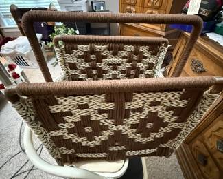 70s WOVEN FABRIC MAGAZINE RACK