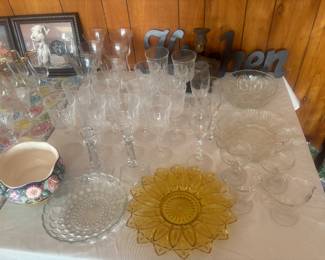 Futz and Floyd bowl, golden platter and crystal items