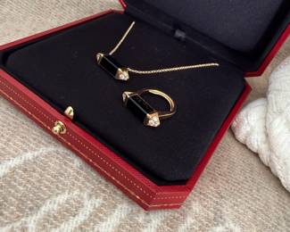 Cartier "Les Berlingots de Cartier" Black Onyx & Diamond 18kt Gold Set - JUST STUNNING! Retail is $5,850 each piece - asking $5,000 each piece - like new barely worn
