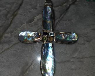 Sterling huge Mother of Pearl and gems